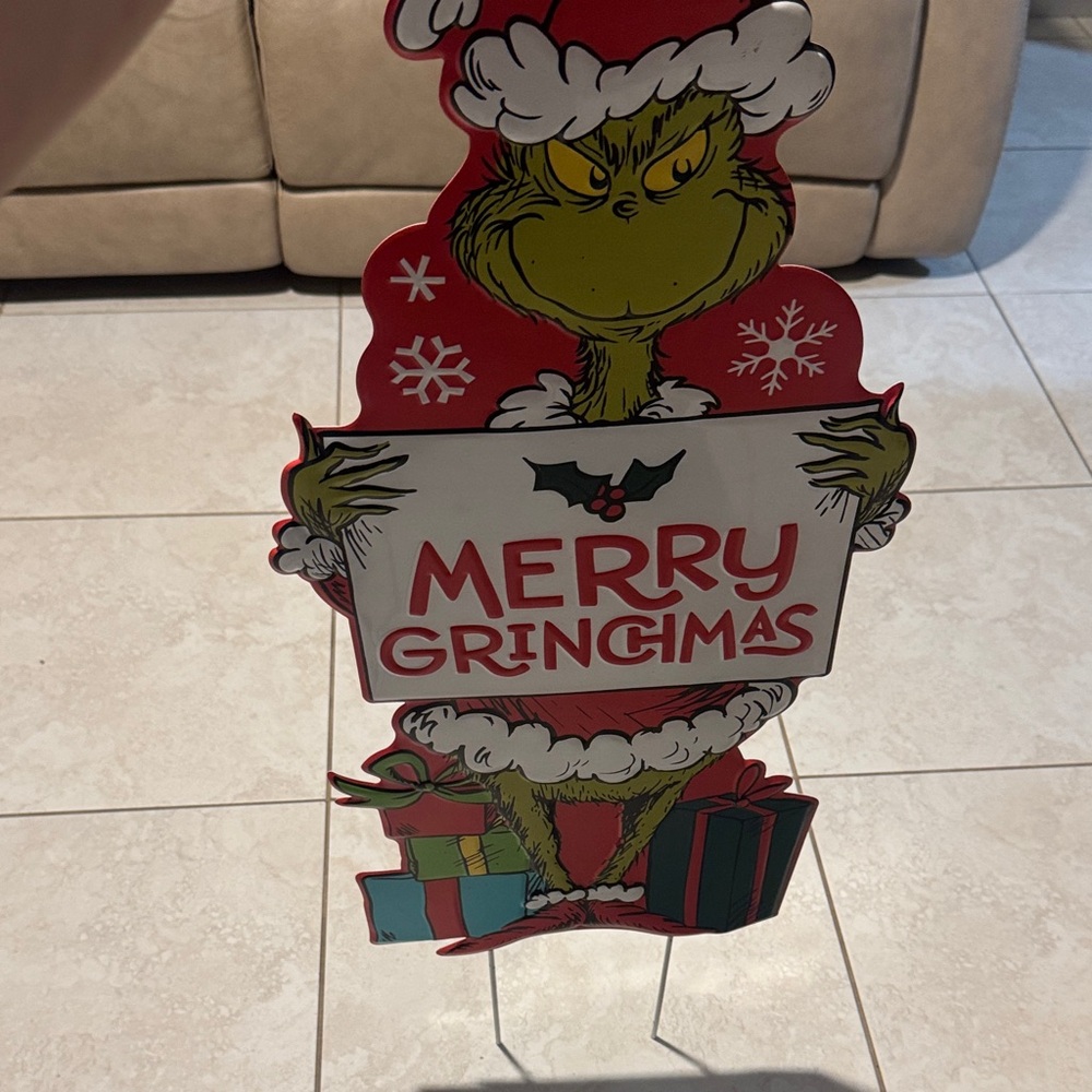 Grinch Holiday Yard Sign - Red and Green